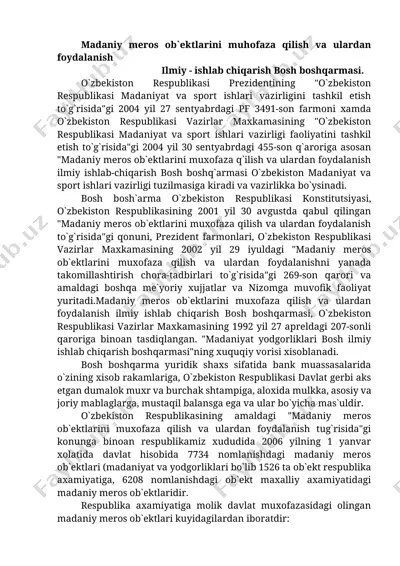 madaniy meros ob`ektlarini muhofaza qilish va ulardan foydalanish ilmiy - ishlab chiqarish bosh boshqarmasi — DOCX