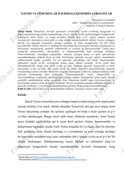 navoiy va temuriylar davridagi iqtisodiy jarayonlar — DOCX