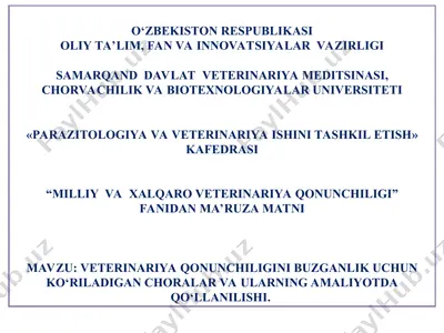 veterinariya qonunchiligini buzganlik uchun ko‘riladigan choralar va ularning amaliyotda qo‘llanilishi — PPT