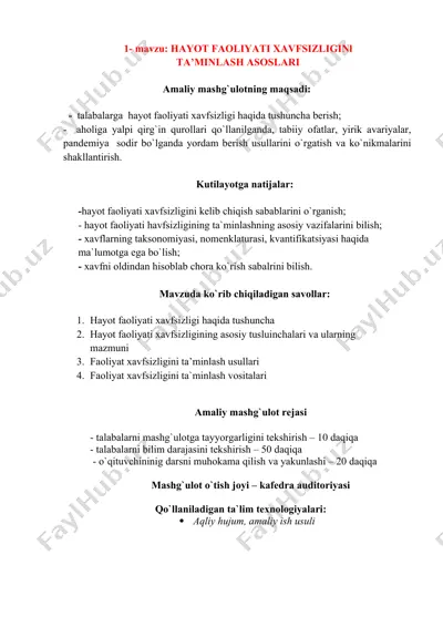 hayot faoliyati xavfsizligi ta'minlash asoslari — DOCX