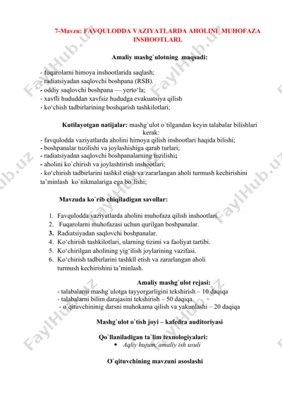 favqulodda vaziyatlarda aholini muhofaza inshootlari — DOCX