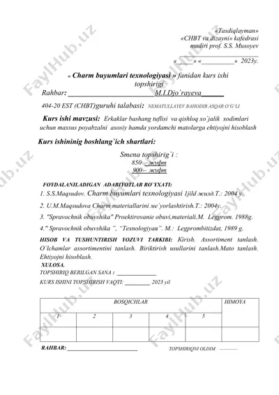 charm buyumlari texnologiyasi fanidan kurs ishi topshirigi — DOCX