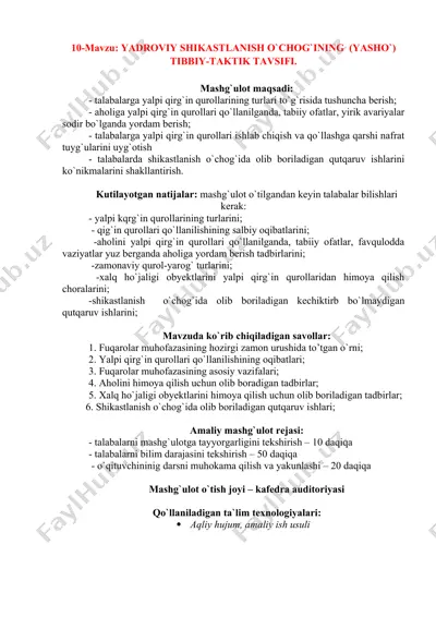 yalpi qirg'in qurollari va shikastlanish o'chog'inin tibbiy-taktik tavsifi — DOCX