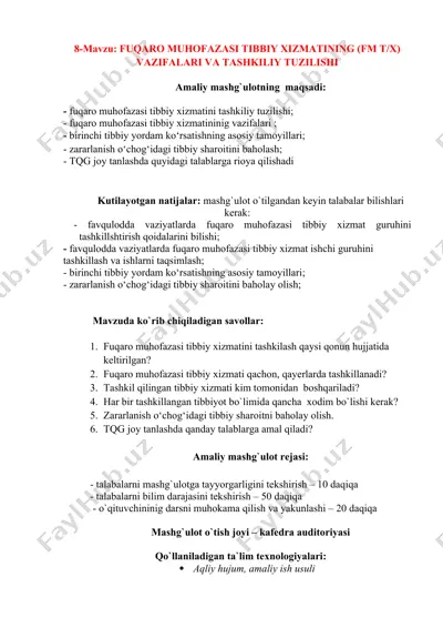 fuqaro muhofazasi tibbiy xizmatining (fm t/x) vazifalari va tashkiliy tuzilishi — DOCX