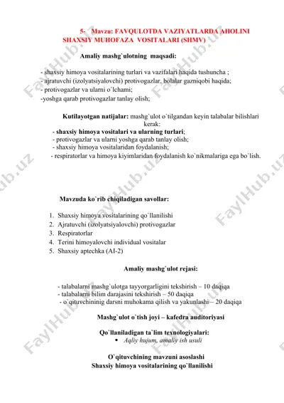 shaxsiy himoya vositalari va protivogazlar — DOCX