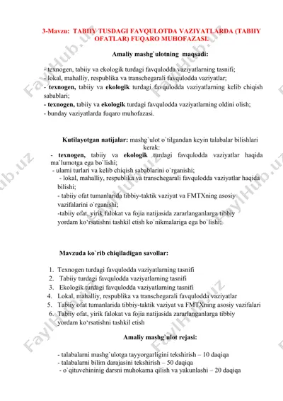 tabiiy tusdagi favqulotda vaziyatlar (tabiiy ofatlar) fuqaro muhofazasi — DOCX