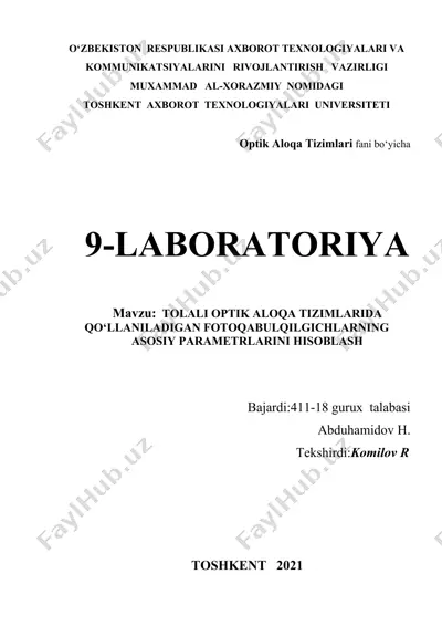 optik aloqa tizimlari fani bo‘yicha laboratoriya mashg‘uloti — DOCX
