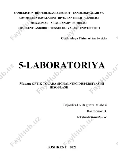 optik aloqa tizimlari fani bo‘yicha laboratoriya mashg'uloti — DOCX
