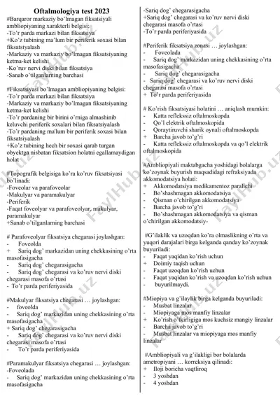oftalmologiya test 2023 — DOCX