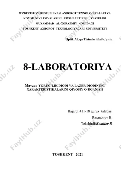 optik aloqa tizimlari fani bo‘yicha laboratoriya mashg‘uloti ma’lumoti — DOCX