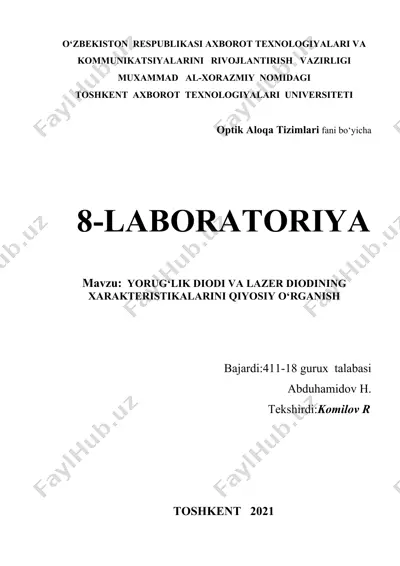 yorug‘lik diodi va lazer diodining xarakteristikalarini qiyosiy o‘rganish — DOCX