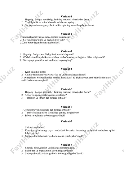 hayotiy faoliyat xavfsizligi fanining maqsadi — DOC