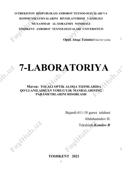 optik aloqa tizimlari fani bo‘yicha laboratoriya maqolasi — DOCX