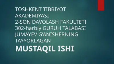 gemostaz mexanizmlari va patologiyadagi ahamiyati — PPTX