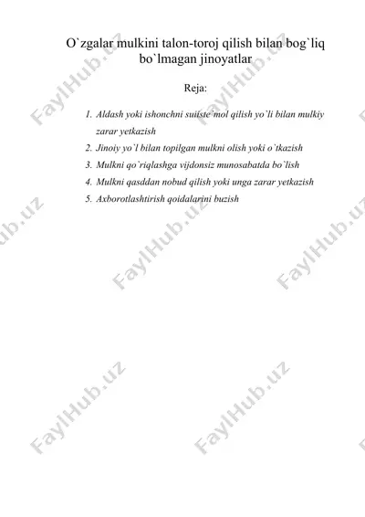 o`zgalar mulkini talon-toroj qilish bilan bofliq bo`lmagan jinoyatlar — DOC