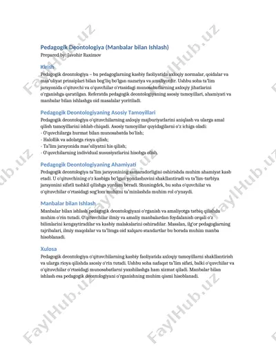 pedagogik deontologiya (manbalar bilan ishlash) — DOCX