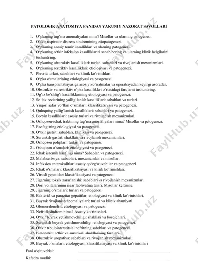 patologik anatomiyadan yakuniy nazorat savollari — DOCX