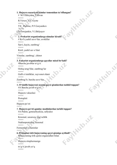 biologiya fanidan test savollar to‘plami — DOC