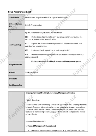 kindergarten meal tracking & inventory management system — DOCX