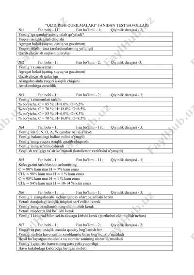 qizdirish qurilmalari fanidan test savollari — DOC