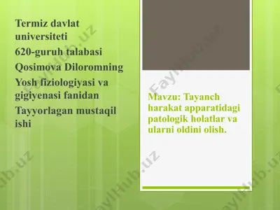 tayanch harakat apparati va patologik holatlar va ularni oldini olish — PPTX