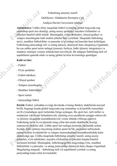 futbolning umumiy tasnifi — DOCX