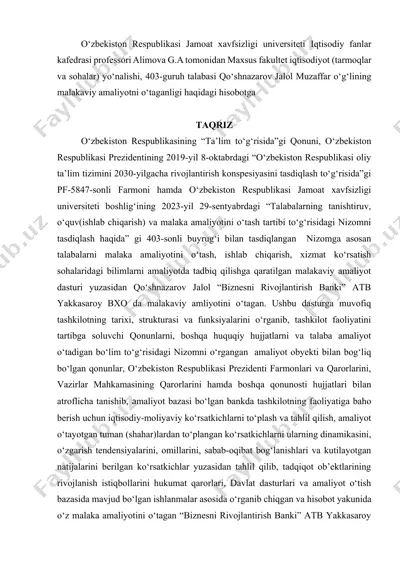 malakaviy amaliyotni o‘tgan talaba hisoboti — DOCX
