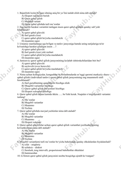 qaror qabul qilish jarayoni — DOCX