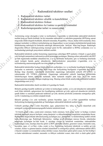 radionukleid tekshiruv usullari — DOCX
