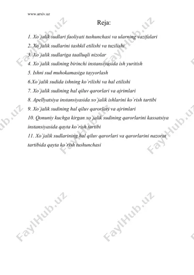o`zbekiston respublikasida xo`jalik sudlari va ularda xo`jalik nizolarining ko`rilishi — DOC