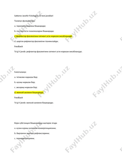 sattorov javohir fiziologiya 10 test javoblari — DOC