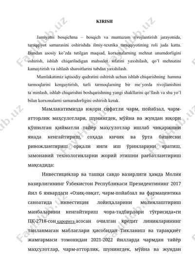 investitsiya va sanoat bo'yicha investitsiya loyihalari moliyalashish jarayoni — DOC