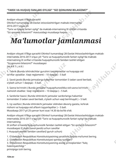 "siz qonunni bilasizmi?" musobaqasi — DOCX