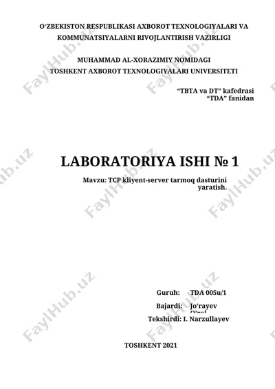 tcp klient-server tarmoq dasturi — DOCX