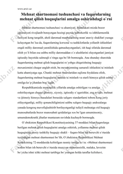 mеhnаt shаrtnоmаsi tushunchаsi vа fuqаrоlаrning mеhnаt qilish huquqlаrini аmаlgа оshirishdаgi o`rni — DOC