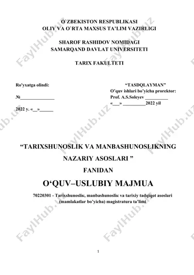 tarixshunoslik va manbashunoslikning nazariy asoslari — DOC