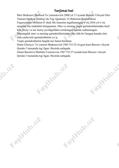 shukurov shohzod to`ymurotovich hayoti — DOCX