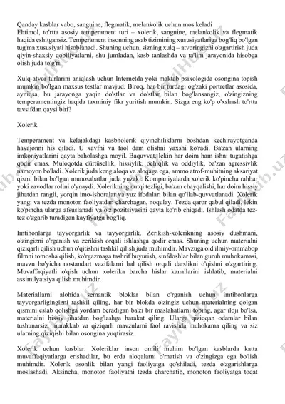 xolerik temperament tahlili — DOCX