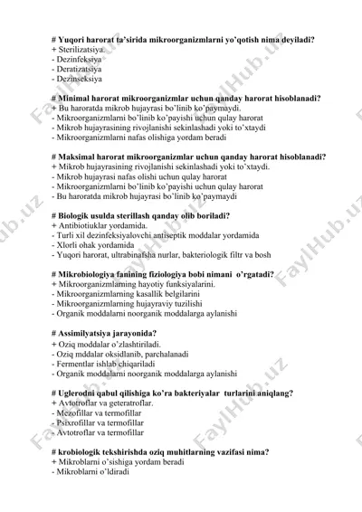 mikrobiologiya test savollar to‘plami — DOCX