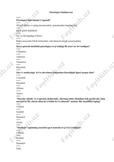 psixologiya fanidan test — DOCX