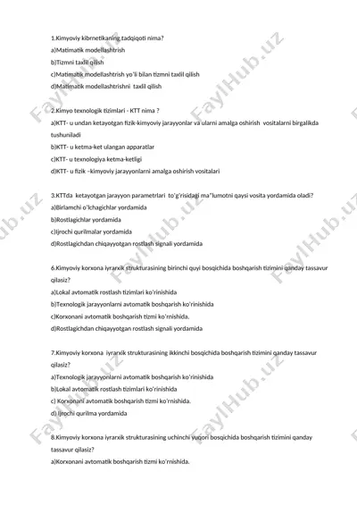 kimyo tekhnologik tizimlar (ктт) haqida ma'lumotlar — DOC
