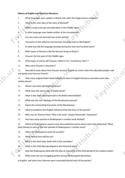 history of english and american literature — DOCX