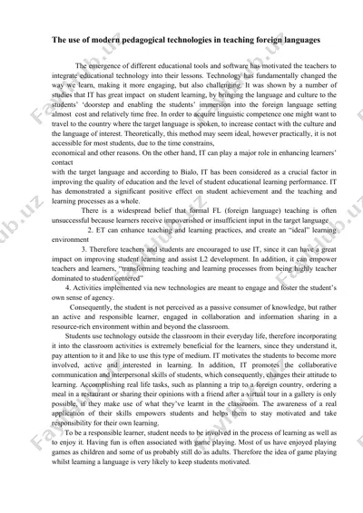 the use of modern pedagogical technologies in teaching foreign languages — DOCX