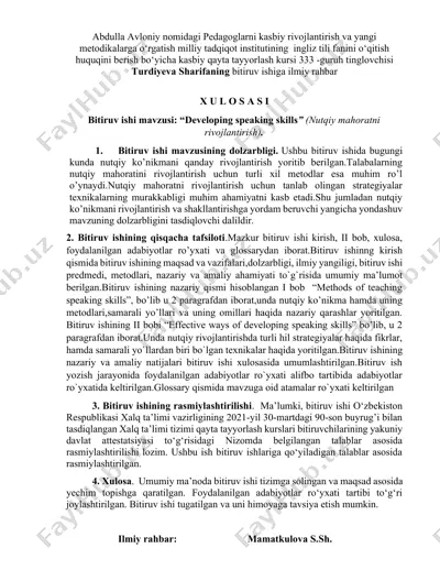 pedagoglarni kasbiy rivojlantirish va yangi metodikalarga oʻrgatish — DOCX