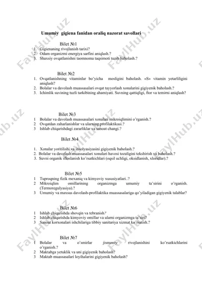 umumiy gigiena fanidan oraliq nazorat savollari — DOCX