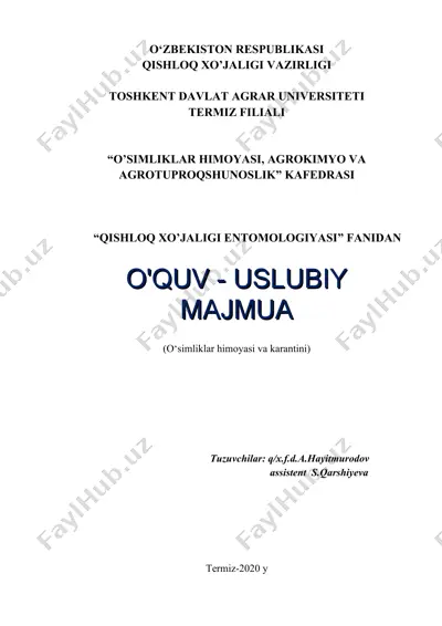 o'quv-uslubiy majmua "qishloq xo'jaligi entomologiyasi" — DOCX