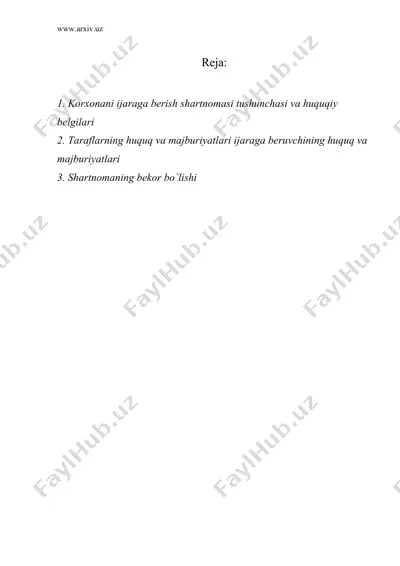kоrxоnаni ijаrаgа bеrish shаrtnоmаsi — DOC