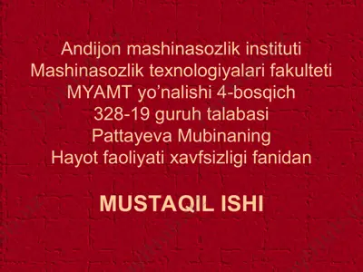hayot faoliyati xavfsizligi fanidan mustaqil ishi — PPT