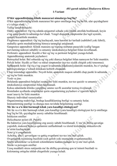 o'tkir appenditsit haqida ma'lumotlar — DOCX