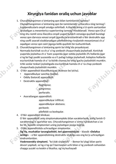 xirurgiya fanidan oraliq uchun javoblar — DOCX